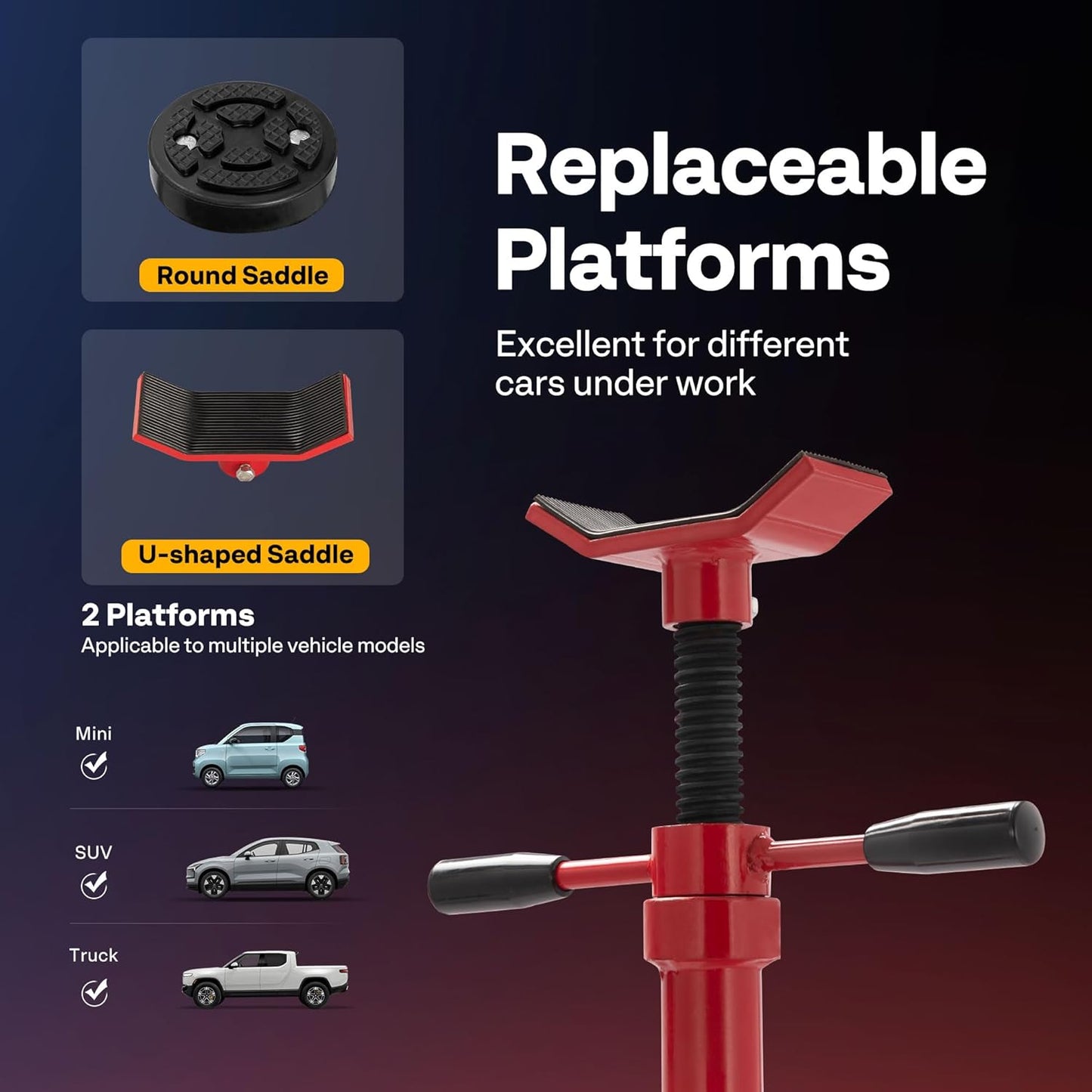 SPECSTAR Movable Underhoist Support Stand, 3/4 Ton 1650Lbs Capacity Jack Stand Lifting from 52 to 76 Inch with Replaceable Saddle and Steel Base