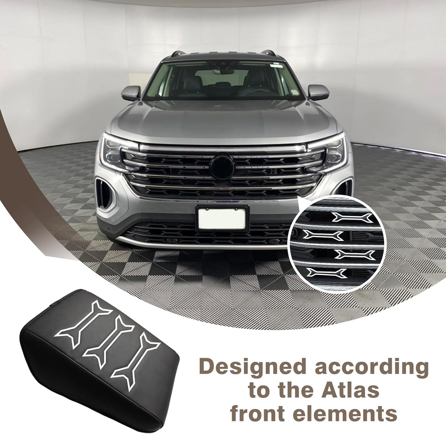 Muslogy for 2024 2025 Atlas & Cross Sport Center Console Pad Armrest Cover Protector Vegan Leather Extra Soft Armrest Box Lid Pad Compatible with Volkswagen Atlas/Cross Sport Accessories (V2_Black)