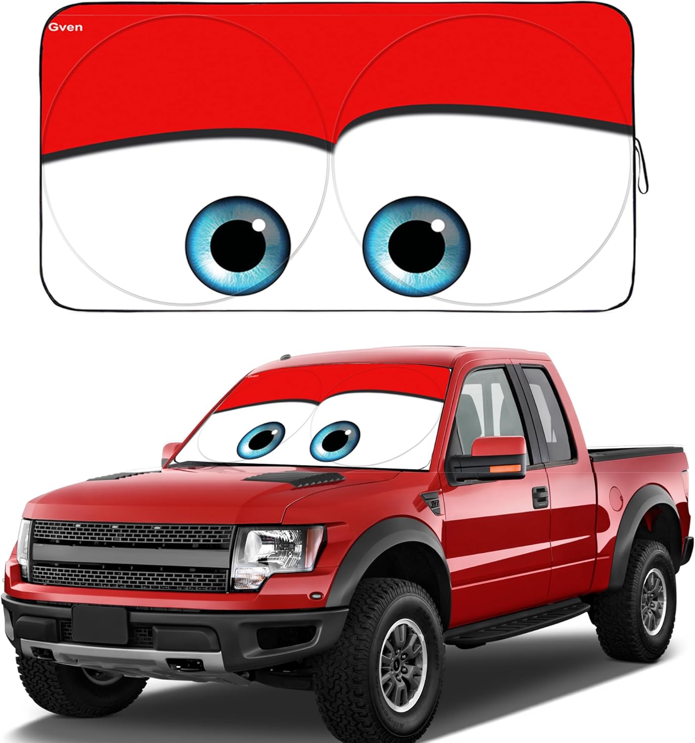 Gven Windshield Sun Shade 2025 Truck Windshield Cover Sun Shade Automotive Interior Sun Protection Front Windshield Car Eyes Sun Visor Protector Blocks UV Rays Keep Your Vehicle Cool (Red, XL)