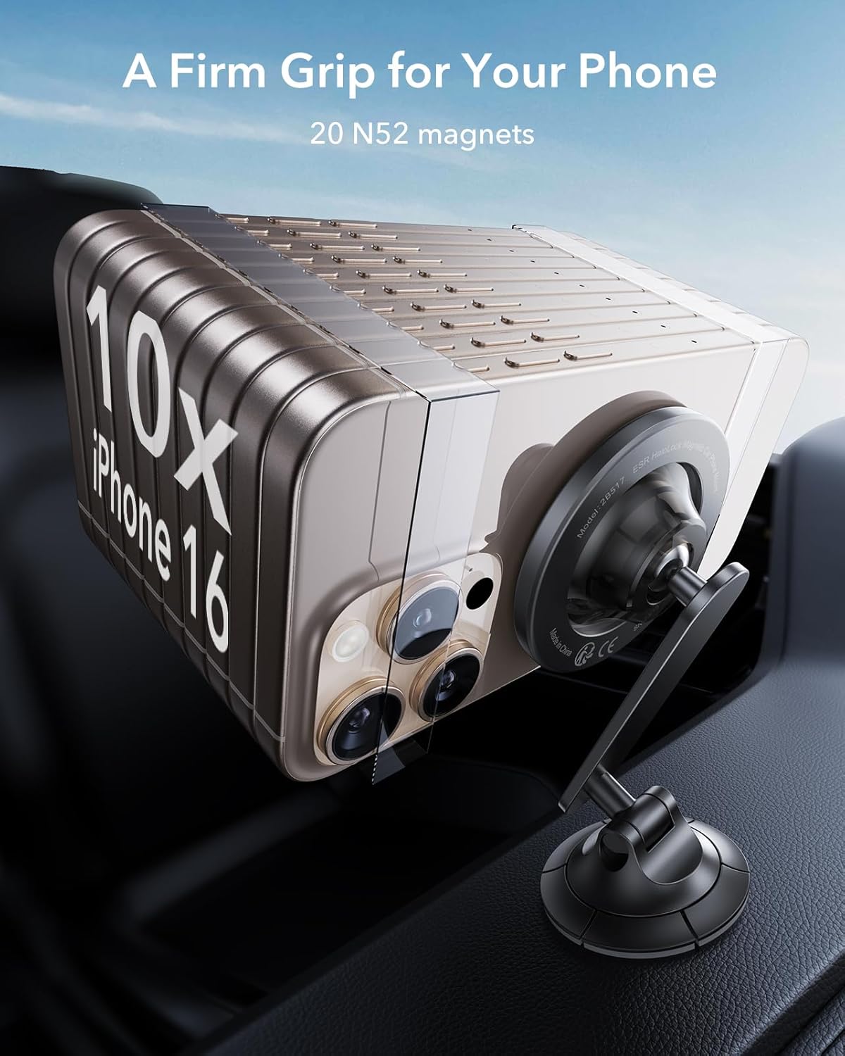 ESR for MagSafe Car Mount, Upgraded Dashboard Magnetic Phone Holder for Car, 360° Rotation, Car Phone Holder Mount for iPhone 16/16e/15/14/13/12,S25,Strong Magnets,Car Accessories(with 2 Metal Rings)