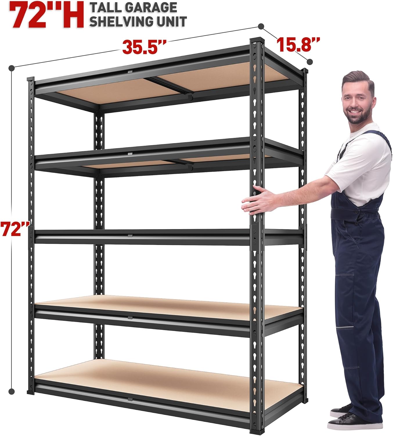 REIBII 2000LBS Garage Shelving Heavy Duty 72''H Storage Shelves 5 Tier Heavy Duty Shelving, Adjustable Metal Shelves for Basement Pantry 35.5" W x72 H x 15.8" D, 2 Pack