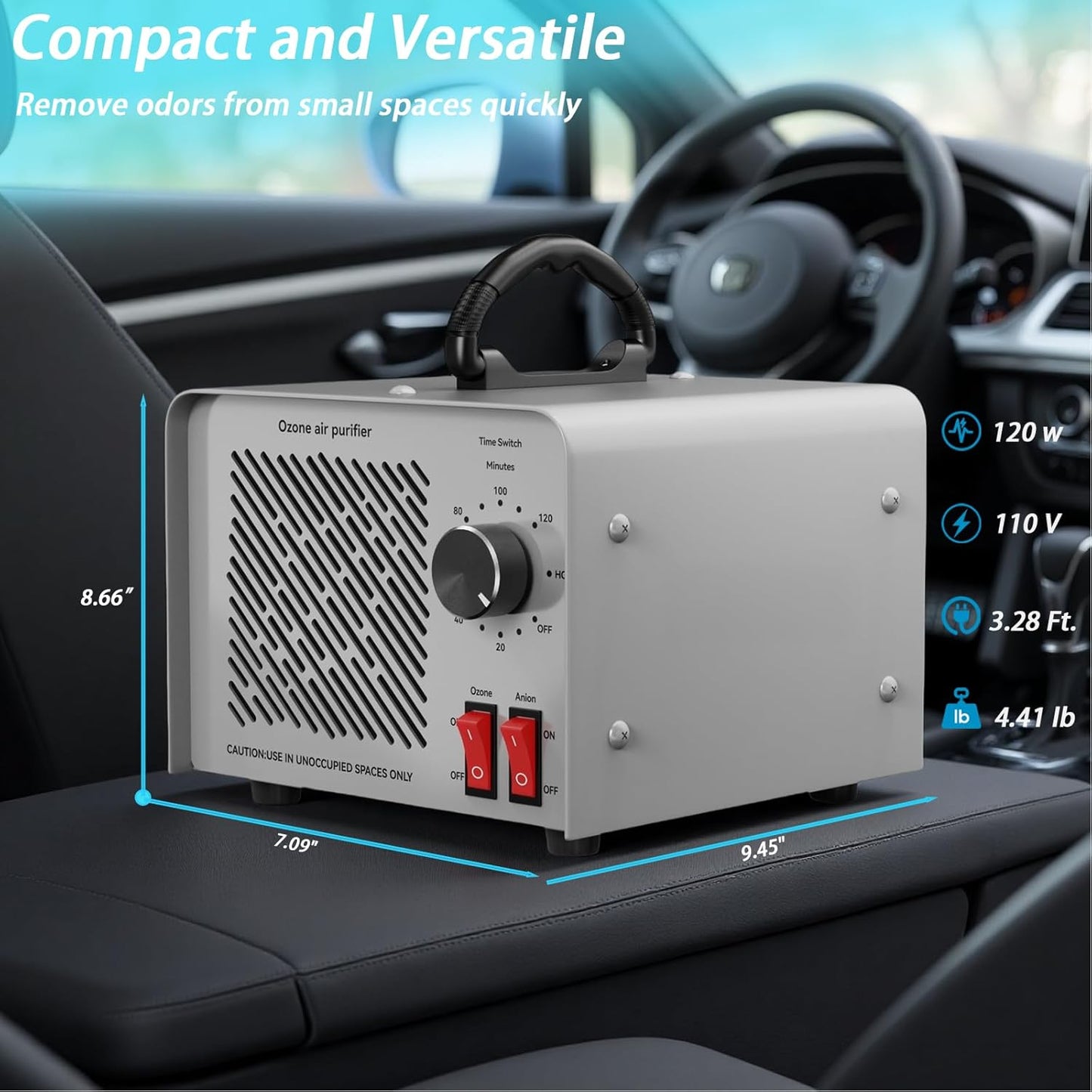 120,000mg/h 0zone Generator High Capacity Ozone Machine & Negative Ion Air Purifier for Home, Car, Pet Odor Removal, O3 Odor Eliminator up to 2,500 Sq. Ft.(Yellow)