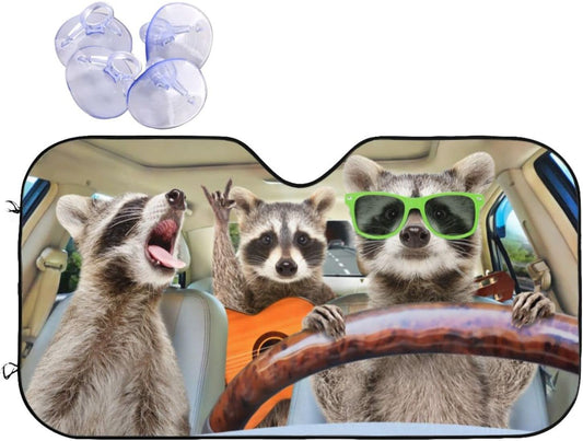 Raccoon Driving Car Windshield Sunshade Front Window Sun Visor Protector Foldable Shield Cover for Truck SUV