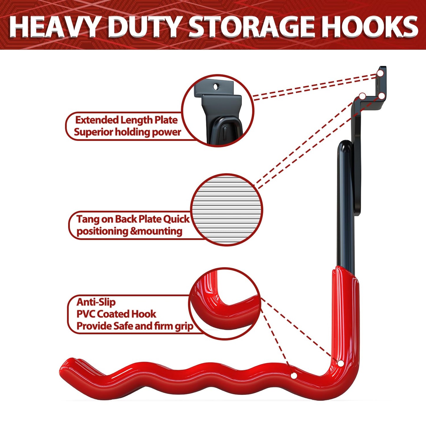 3-H Slatwall Accessories 14 Pack, Slatwall Hooks & Hangers 7 Sizes, Slat Wall Hanging Hooks, Proslat Accessories for Garage Wall Panels Organzing Garden Tools Chairs Ladder(Red)