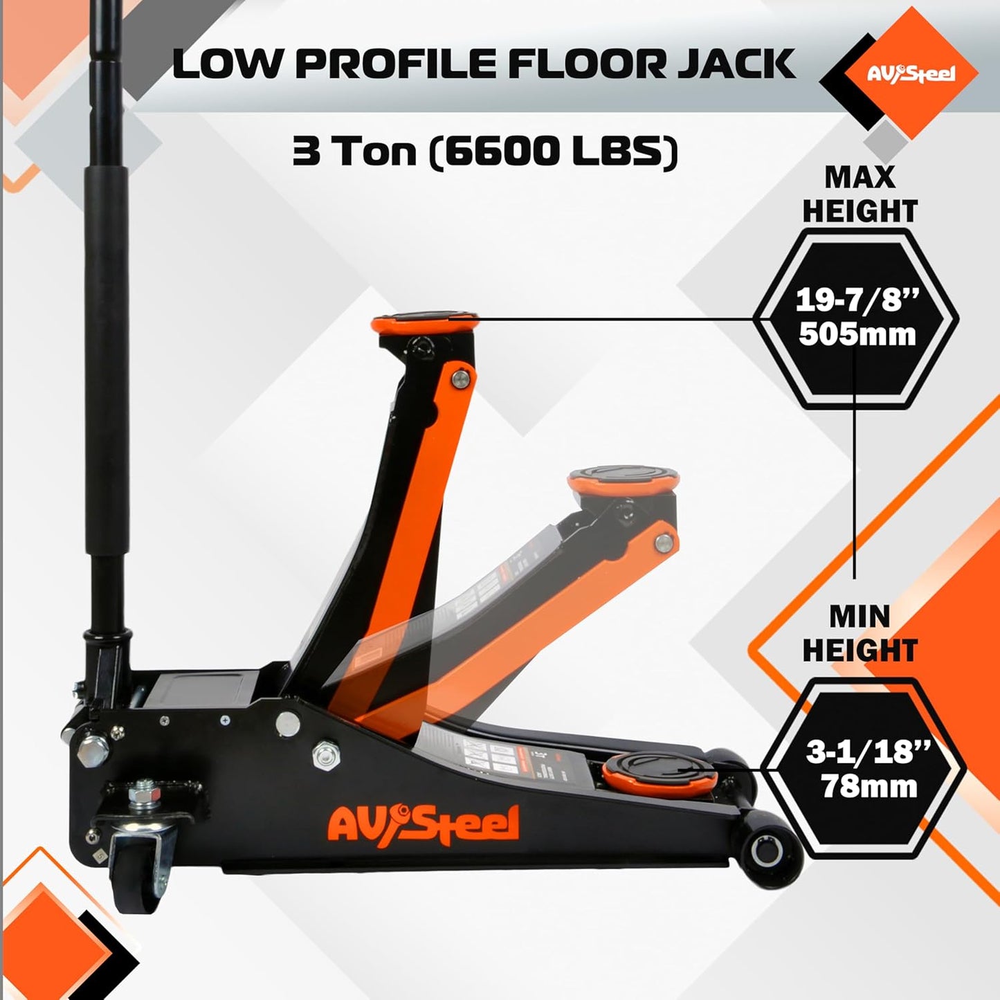 Low Profile Floor Jack 3 Ton (6600 lbs), Heavy Duty Hydraulic Jack for Car, Heavy-Duty Floor Jack with Dual Pistons Quick Lift Pump, Car Floor Jack with Lifting Range 3-1/8'' to 19-7/8''