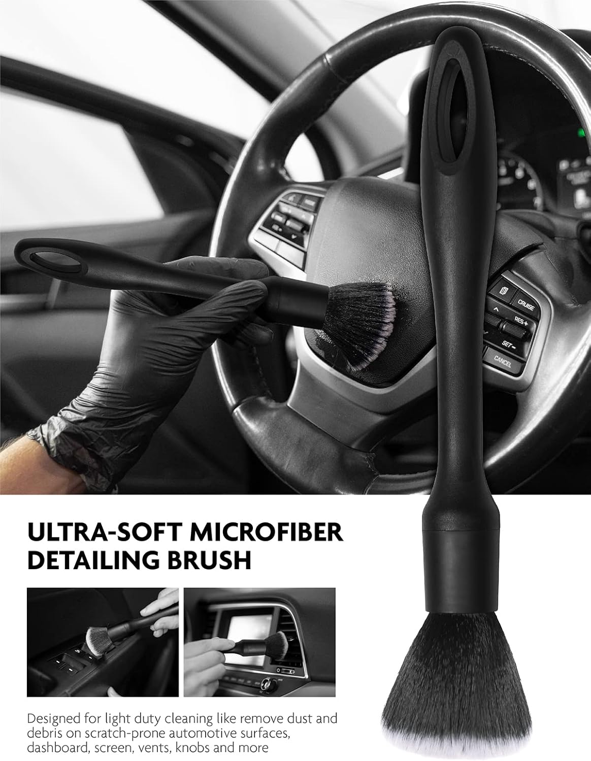 Fantasticlean 9PCS Car Interior Detailing Set, Microfiber Cloth & Applicator, Single-Head Detailing Brushes, Natural Bristles, Scratch-Free & Ultra-Soft for Seats Leather Care or Cleaning