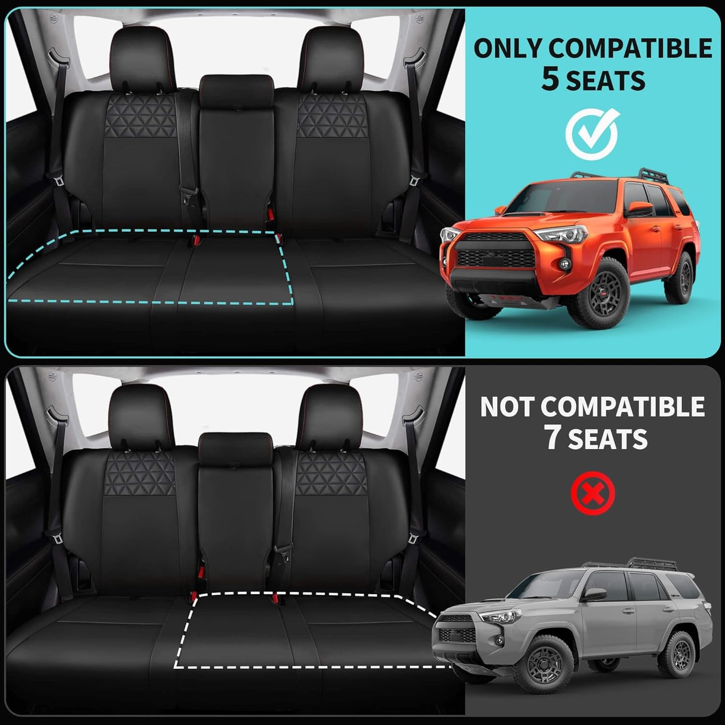 Seat Covers for Toyota 4Runner 2011-2024, Faux Leather Car Seat Cover Full Set, 2-Row-Only for 5 Seats Version-BlackRed