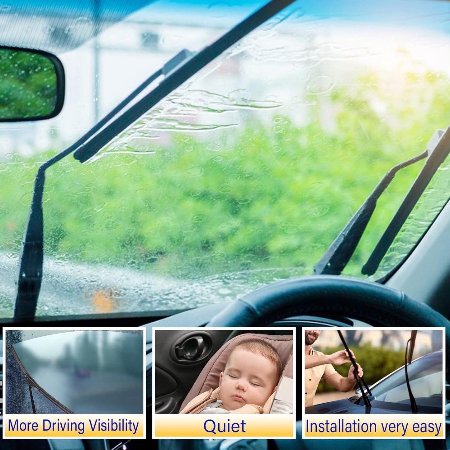 3 wipers Replacement for 2006-2011 Mini Cooper, Windshield Wiper Blades Original Equipment Replacement - 19"/18"/10" (Set of 3) U/J HOOK