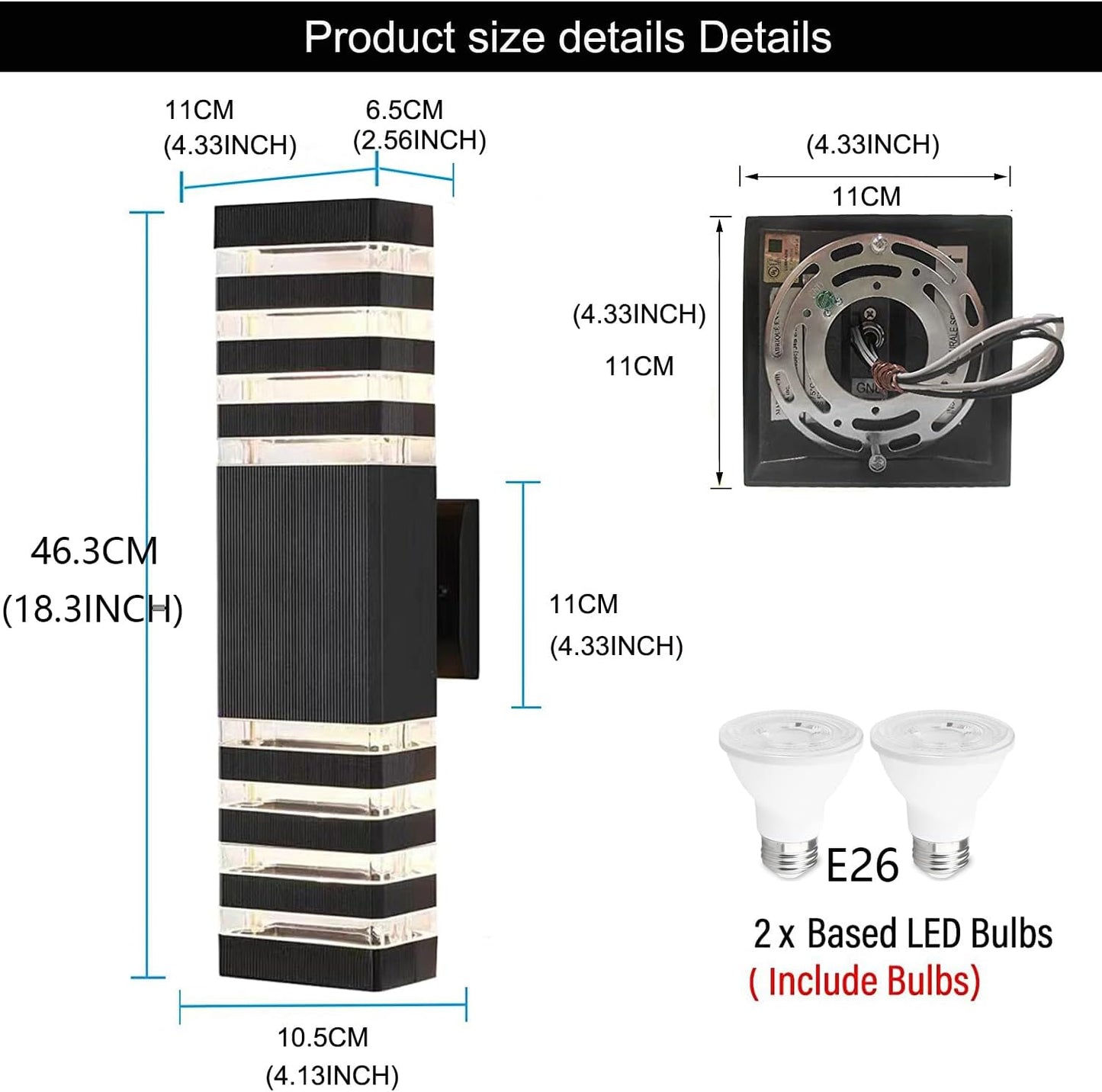 18inch LED Square Up & Down Wall Lights,24W Outdoor Wall Light 4000K Day White Aluminum Body Waterproof IP65 LED Exterior Light Fixtures Wall Mount for House Patio Garage Garden. (2 Pack)