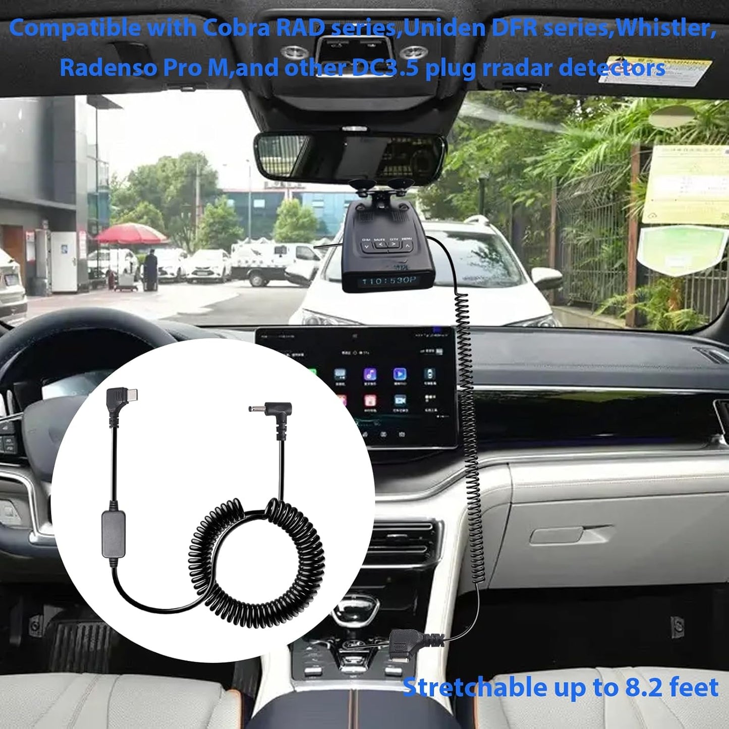 USB-C to DC3.5 Plug Radar Detector Power Cable,Type C 5V-12V Power Cord Compatible with Cobra RAD 480i, 350, 380, Uniden DFR1, DFR3, DFR5, Whistler, & Radenso Radar Detectors (8.2FT Length)