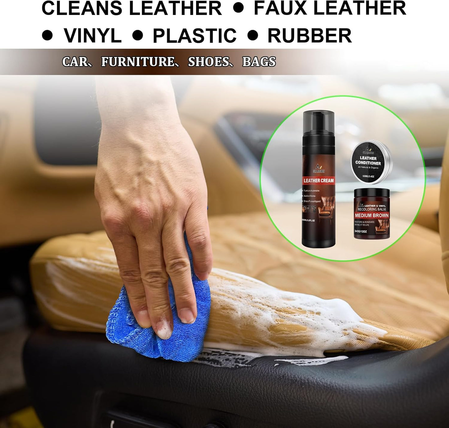 Leather Recoloring Balm Set,Leather Cleaner Restore Conditioner Mink Oil for Leather Repair Kit for Furniture Couches -Revives Repairs Scratches Leather Dye Furniture Polish (Tan)
