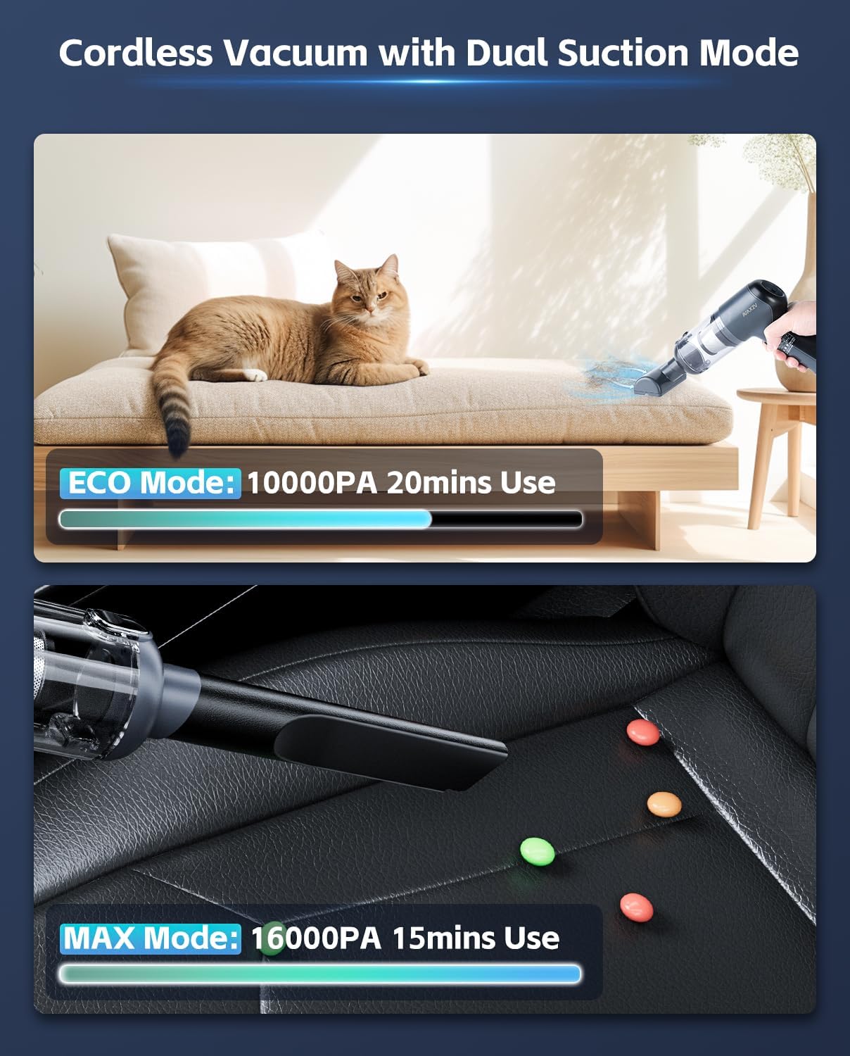 Car Vacuum Cleaner,80W/16Kpa/20Mins,Lightweight Mini High Power Pet Portable Handheld Cordless Vacuum Pro, Rechargeable Small Extractor Vacuum Detailing with Cleaning Gel for Car, Home and Office