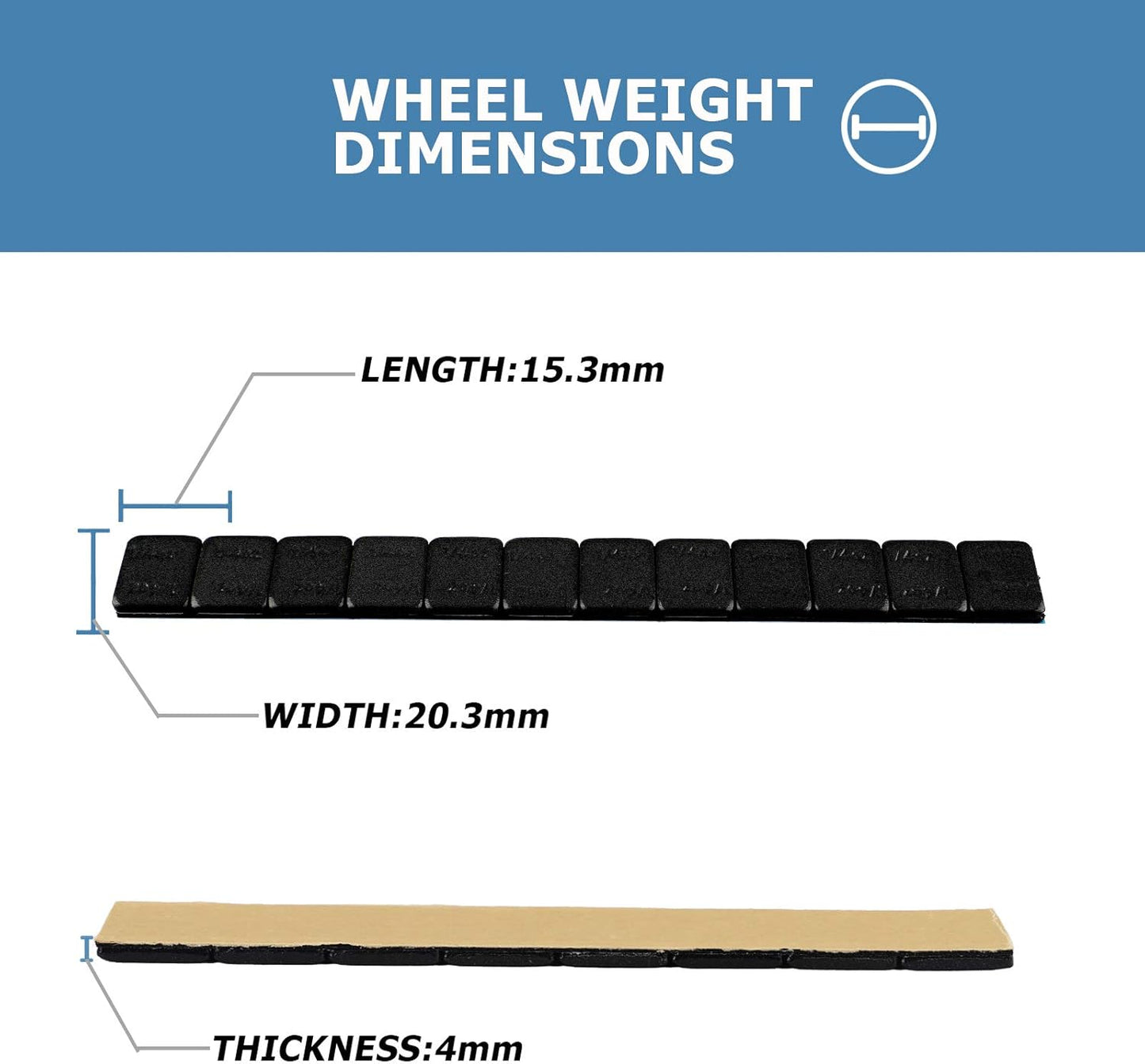 1/4 Oz Black Stick on Wheel Weights (1box，576pcs,144oz), Adhesive Backed Wheel Weights for Cars, Trucks, SUVs, Motorcycles, Low Profile