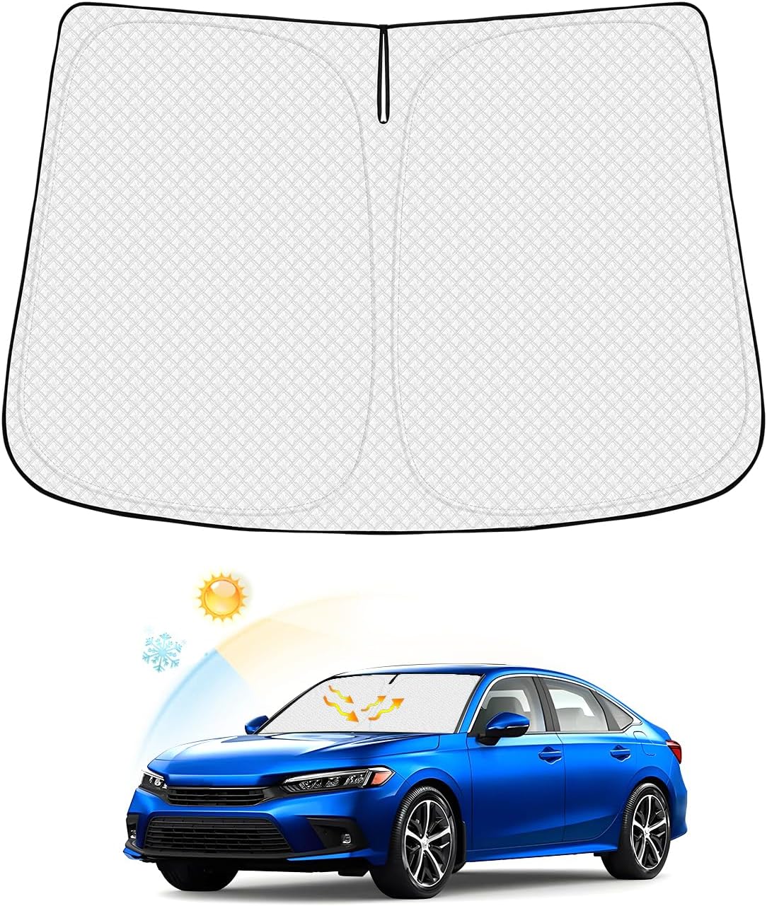 Windshield Sun Shade for Honda Civic 11th Gen 2022-2025 2026 Accessories Thicken 6-Layer Front Window Sunshade Cover Sun Visor Protector Foldable Block UV Rays Keep Vehicle Cool