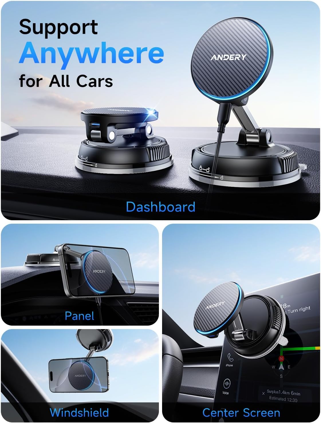 Only for iPhone Magsafe Car Mount Charger [15W Wireless Faster Charging, 78+LBS Strongest Suction, 2400gf Strongest Magnetic] 360° Adjustable Car Phone Holder, Phone Holders for Your Car, Carbon Fiber