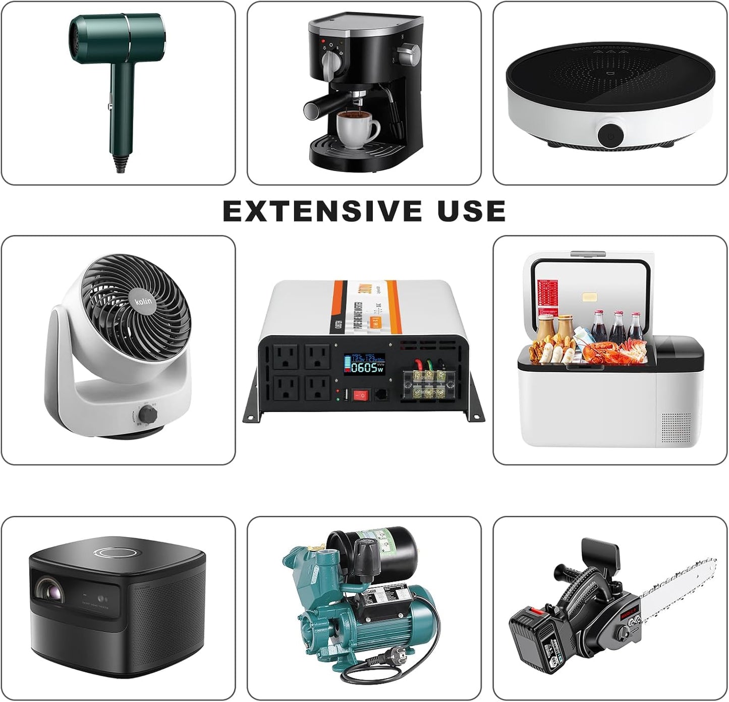 3000 Watt Pure Sine Wave Inverter, DC 12V to AC 120V with LCD Display, Remote Control, USB Port, 4 AC Outlets, and Terminal Block for RV Boat Camping Solar System and Home Use