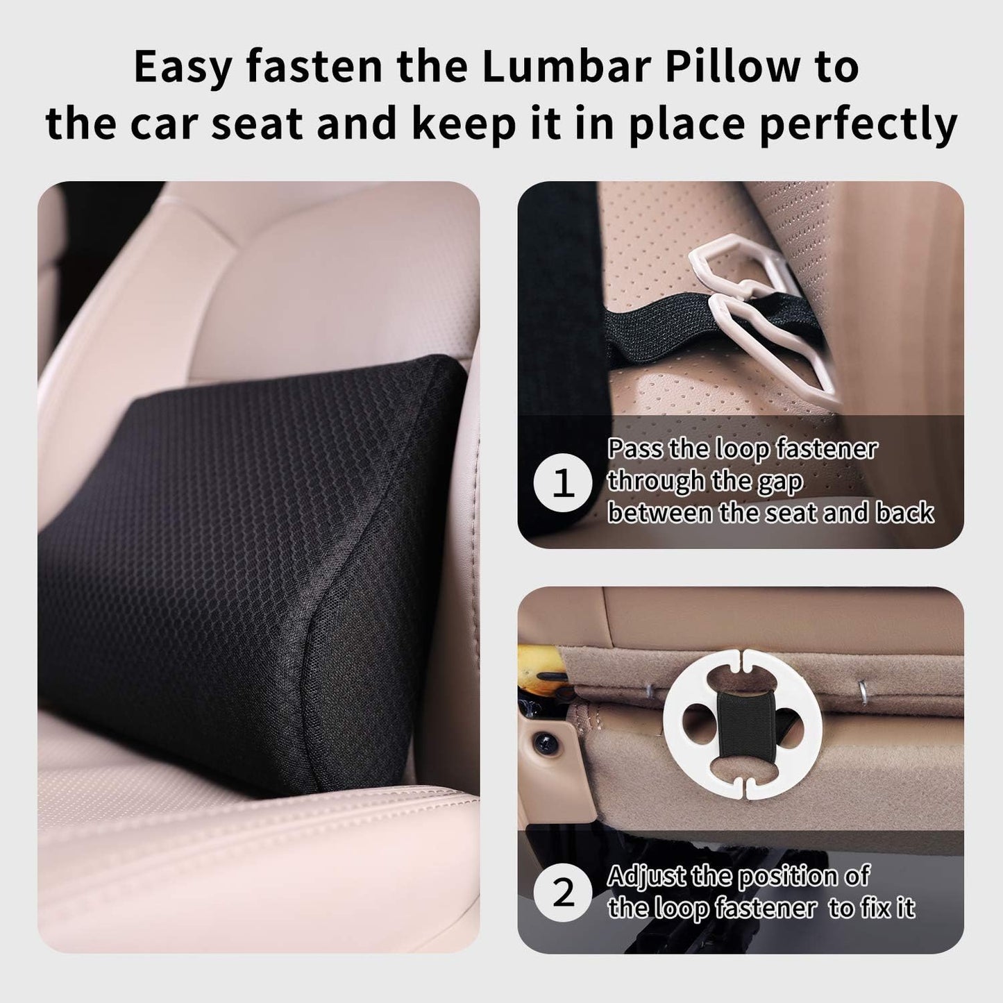 Memory Foam Lumbar Support Pillow for Car - Lower Back Support Cushion for Driving, Back Pain Relief for Car Seat, Office Chair, Wheelchair (Black)