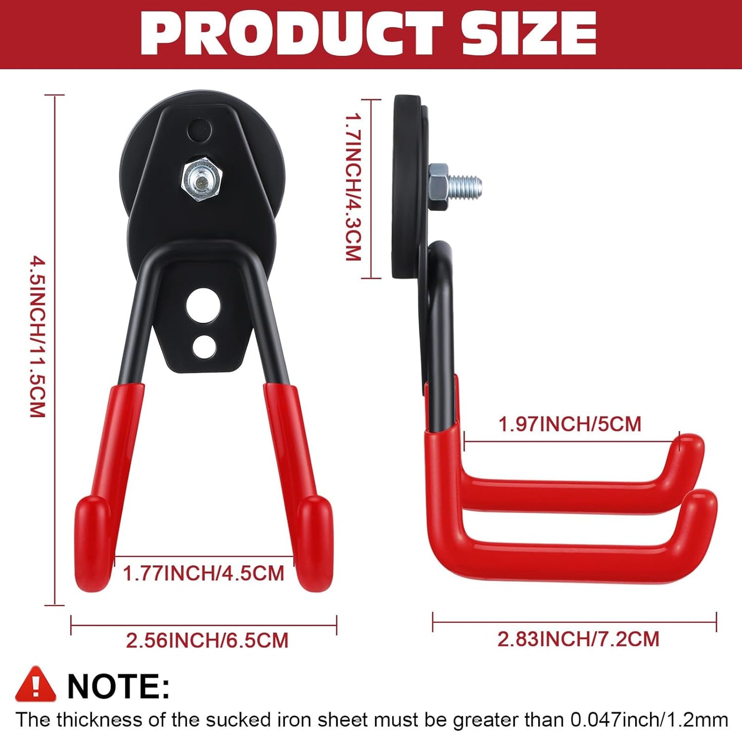 Landhoow Large Magnetic Hooks Heavy Duty Garage Magnet Hooks Strong Storage Utility Magnetic Hangers with Anti Slip Rubber Coating for Indoor and Outdoor Hanging(Red,14 Pcs)