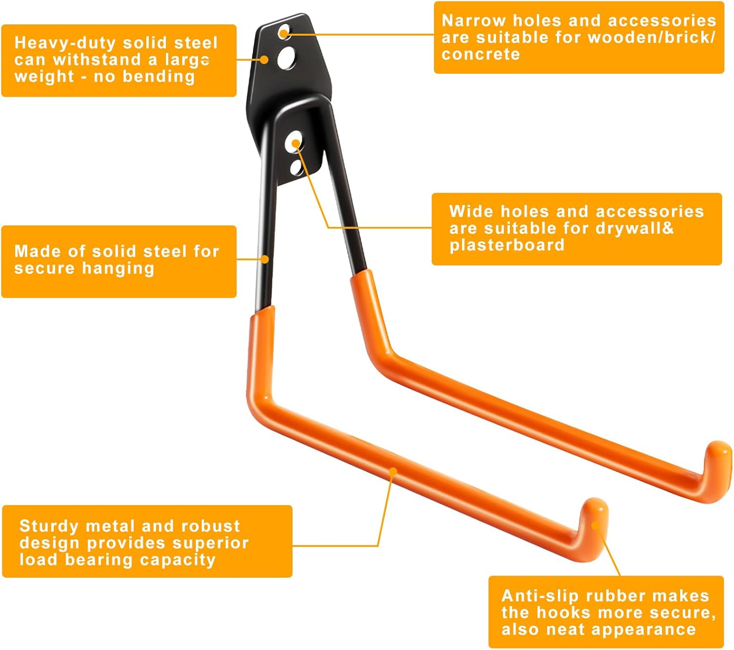 KURUI Heavy Duty Garage Hooks for Hanging, 2 Pack Metal Garage Organization Hooks, Garage Storage Hooks for Ladder Extension Cord Cable, Wall Mount Large Utility Hooks, Garden Tool Organizer/Hanger