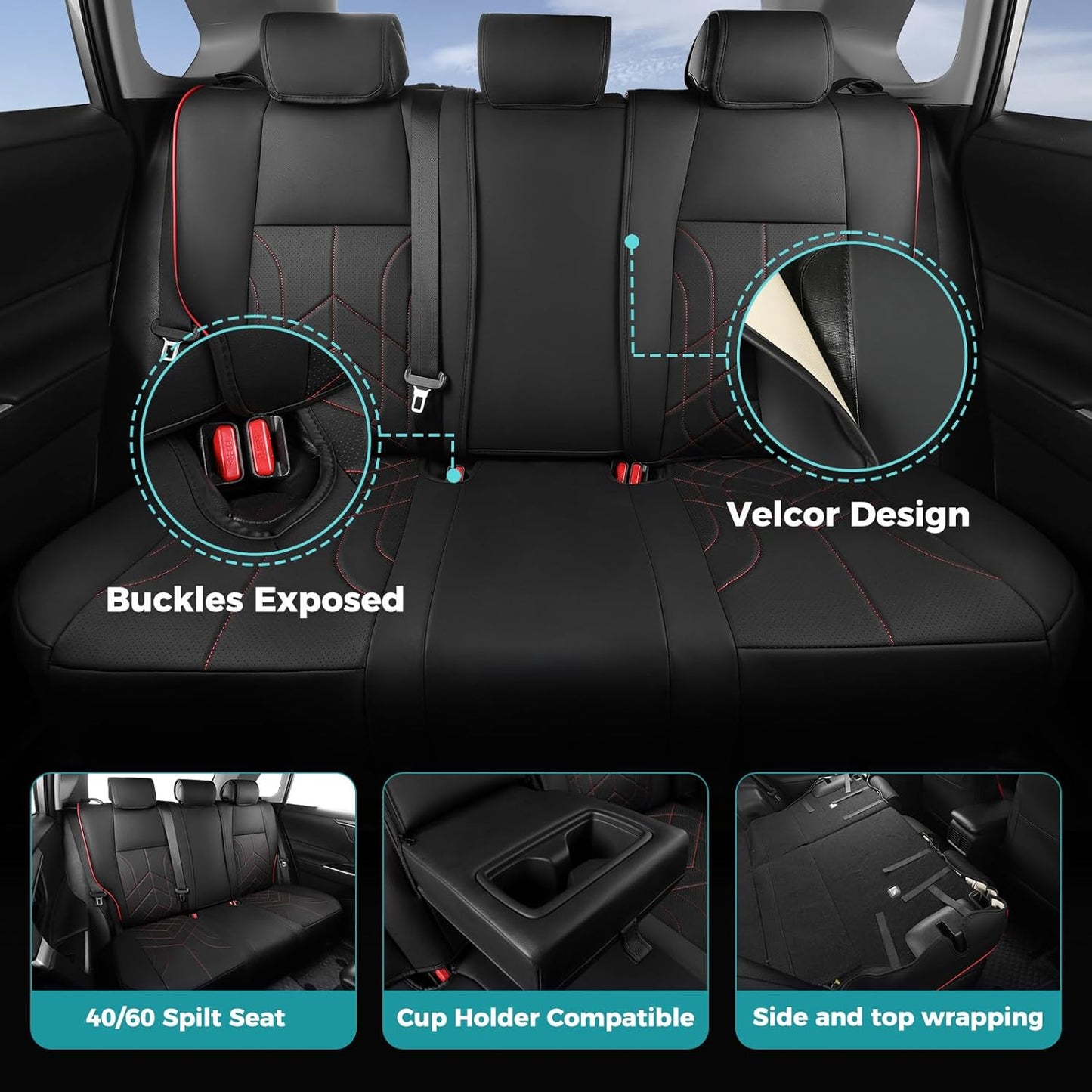 for Toyota RAV4 Seat Covers 2019 2020 2021 2022 2023 2024 2025 RAV 4 LE XLE Limited XLE Premium (Gas not for Hybrid) - Custom Leather Car Seat Covers Full Set - BlackRed