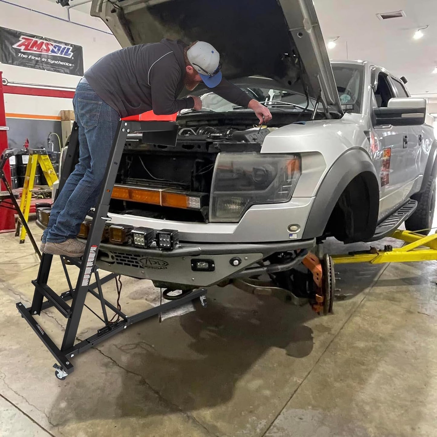 EASYBERG Foldable Topside Creeper, 400LBS Capacity Height Adjustable High Top Engine Creep for Truck Home Garage Workshop Repair Maintaince with Casters and Padder Deck