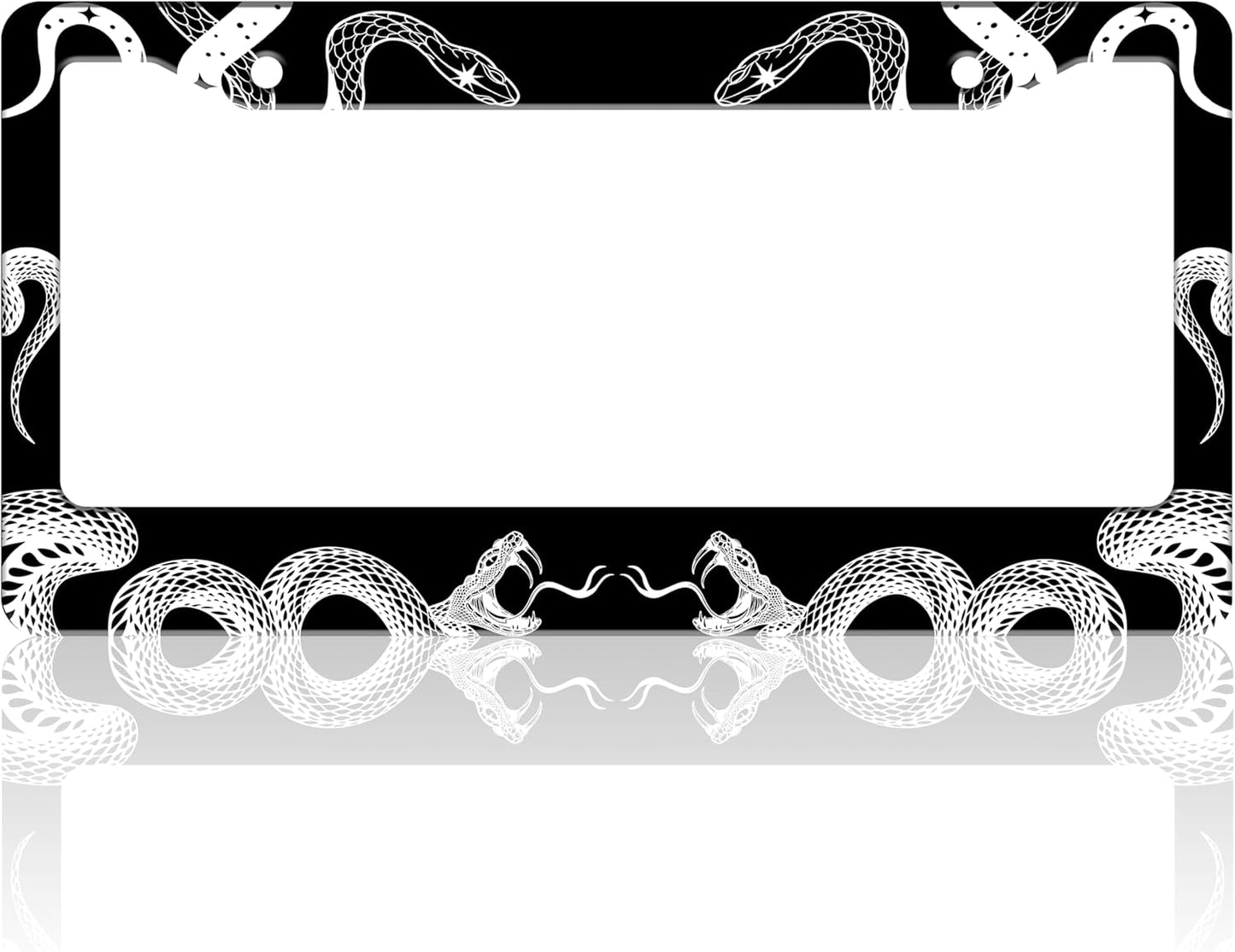 Black and White Snake Crawling License Plate Frame Gothic License Plate Holder for Front or Rear Car Tags Stainless Steel Funny Car Decoration with Screws 6.3 X 12.2 in
