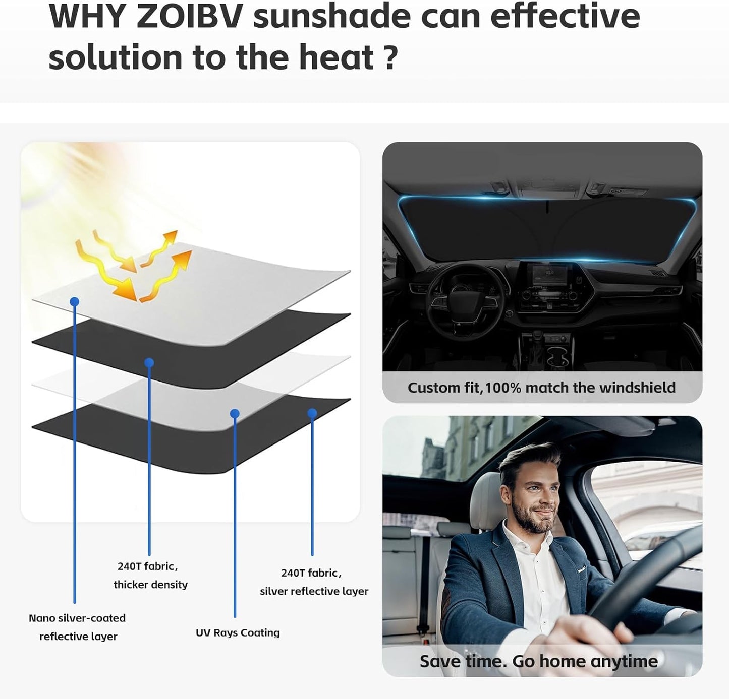 Sun Shade Sunshade Compatible with Nissan Rogue Windshield Cover, 4-Layer Front Window Shade for Rogue 2014-2020 (Not for Rogue Sport) Sun Visor 240T Retractable Shade Blocks UV Rays