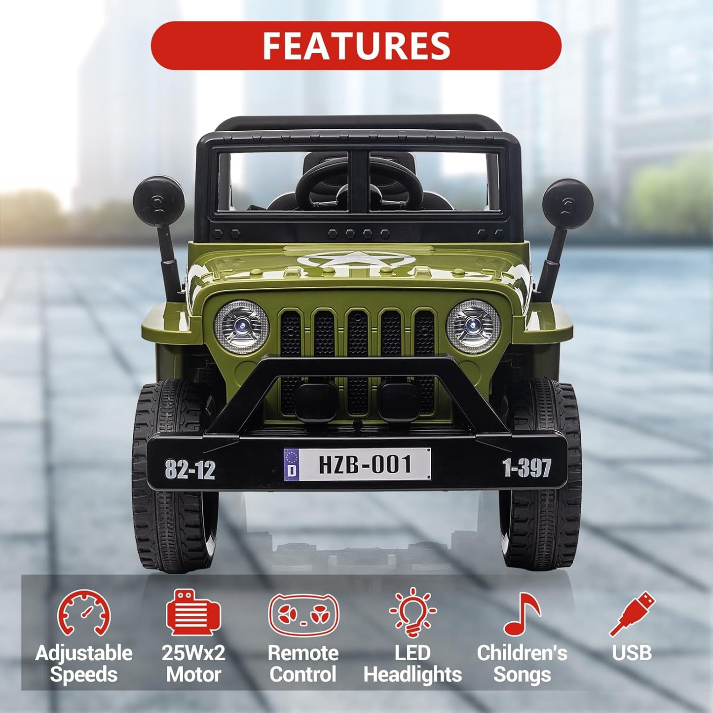 Ride On Car,12V Electric Car for Kids with Remote Control, MP3, LED Headlights, 2 Motors, Double Doors, Safety Belt, Ride On Toys for Boys Girls