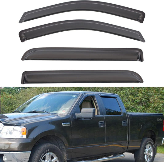 Set of 4 Front+Rear Smoke Sun/Rain Guard Outside Mount Tape-On Acrylic Window Visors Compatible with 06-08 Mark LT 04-08 F-150 Super Crew/Crew Cab with 4 Full Size Doors