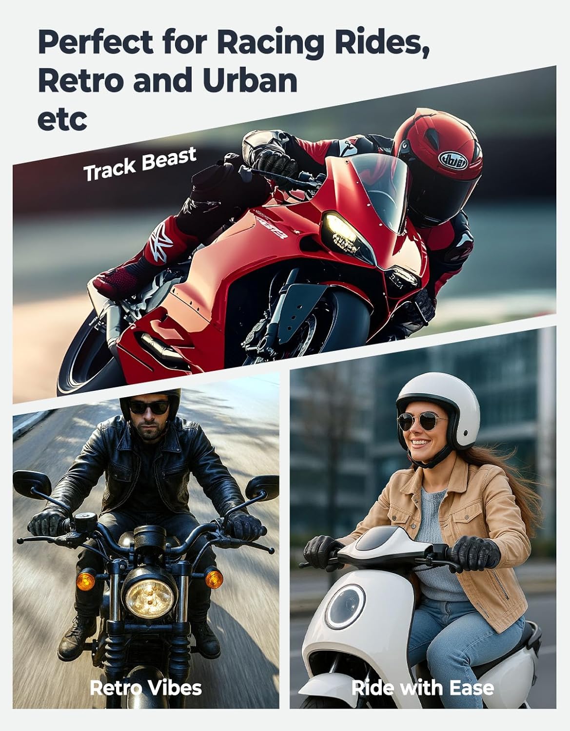 KEMIMOTO Motorcycle Leather Gloves, Sheepskin Protective Gloves for Men and Women, Touchscreen Compatible, Hard Knuckle，Gear for Motorcross Racing Cycling