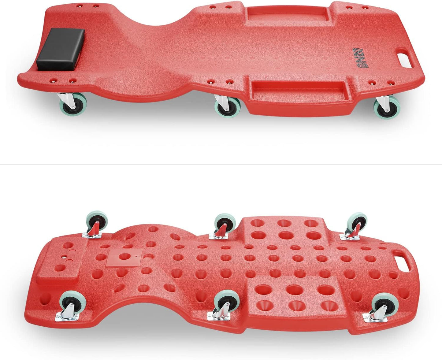 DNA MOTORING TOOLS-00238 48 Inches Heavy-Duty Low-Profile Roller Automotive Creeper with Padded Headrest, Red