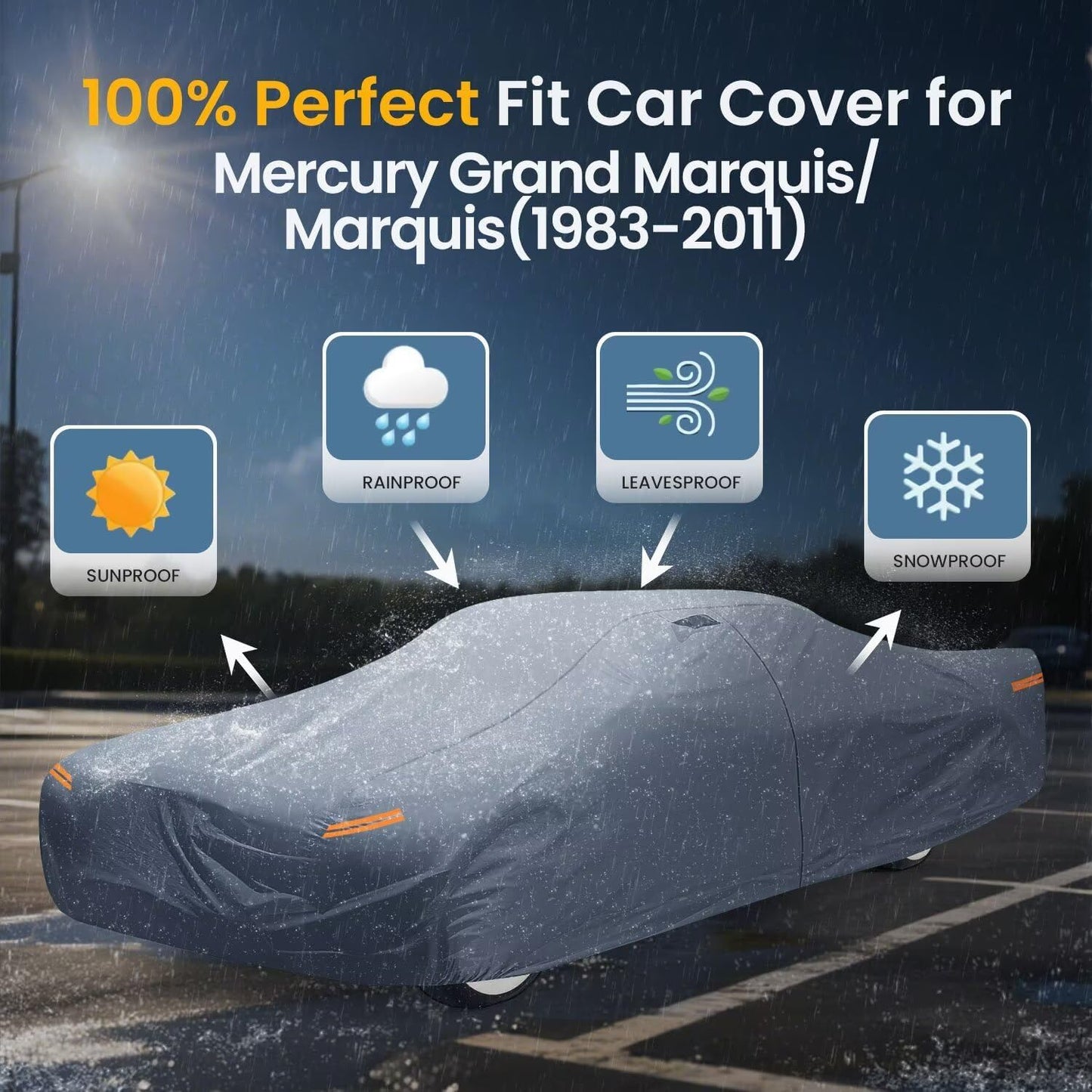 Waterproof Mercury Grand Marquis Marquis(1983-2011) Car Cover with Breathable Vents, [2025 Upgrade] Premium Covers with Cotton Liner And Zipper Door, Sun Rain Snow Dust Uv Protection.(Gift with Towel)
