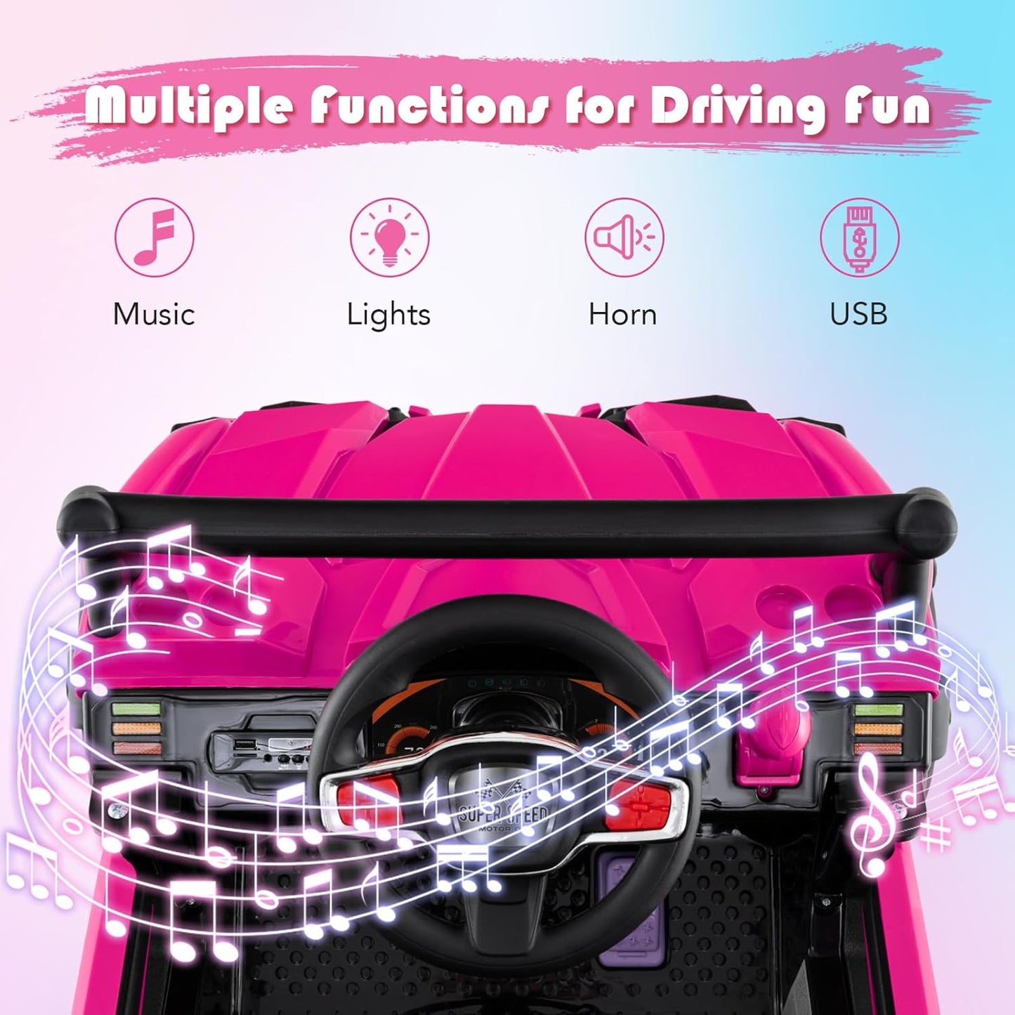 OLAKIDS 12V Ride on Car UTV, Battery Powered Off-Road Kids Electric Vehicles with Remote Control, Music, Horn, MP3, Lights, 3 Speeds, Soft Start, Ride on Truck for Boys Girls (Pink)