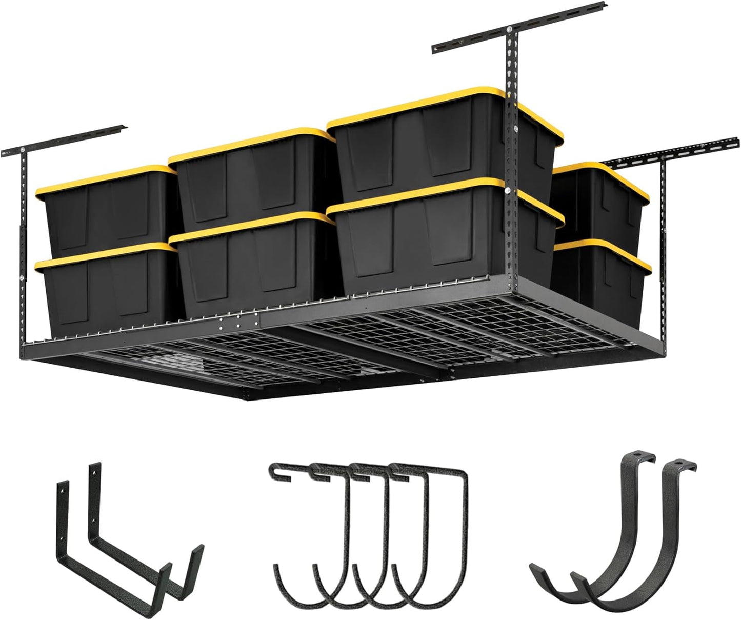 SafeRacks Overhead Storage Rack - Heavy Duty, 600 lb Capacity, Adjustable, Ceiling Mount for Garage 4x8 Hammertone (12"-21")