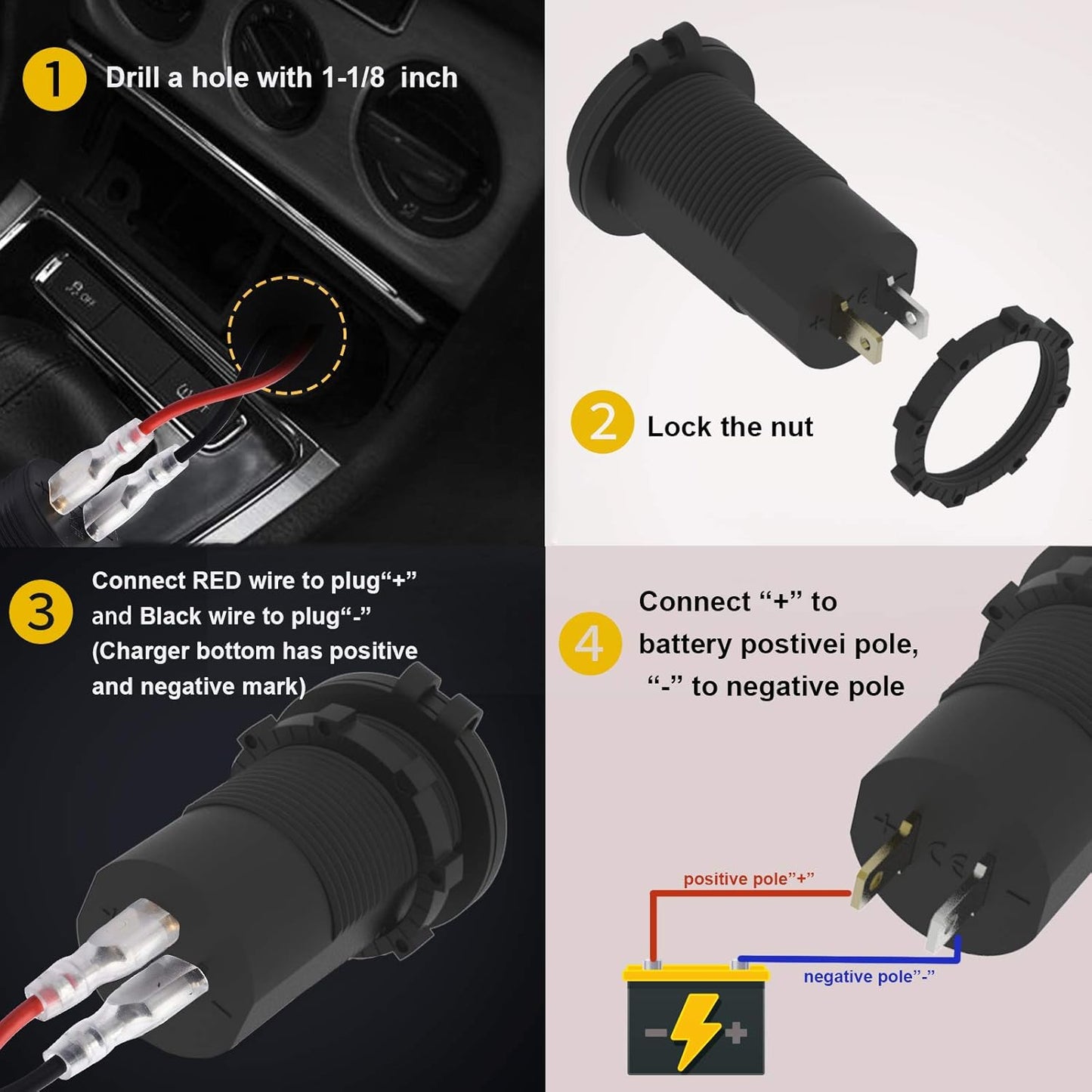 12V USB Outlet - 90W(Max) Dual Ports QC4.0 PD & Quick Charge3.0 Car Charger Socket with LED Indicator - Waterproof USB C Port for Car Boat Marine Motorcycle RV Truck ATV Golf Cart
