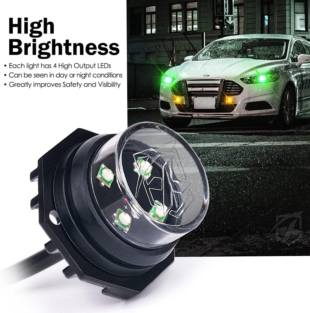 Xprite Amber Green LED Hideaway Strobe Lights Kit 20 Flashing Patterns w/Control Panel Headlights Taillights Fog Light Mounting, for Roadside Emergency Vehicles Trucks SUV Vans Cars 8 PCs