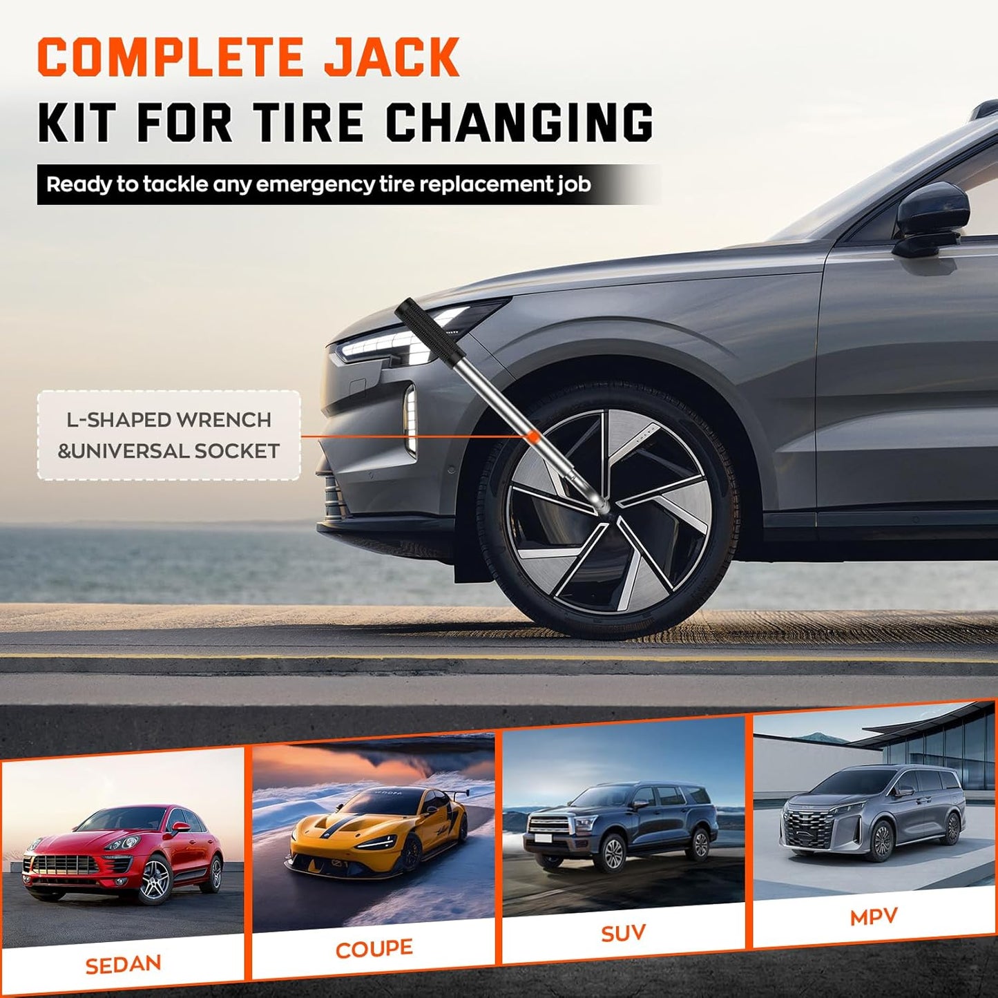 New Version Car Jack Kit Scissor Jack for Car 3 Ton 6614 lbs Spare Tire Changing Kit,Portable Tire Jack Repair Kit with Lug Wrench,Car Lifting Jack for Auto/SUV/MPV