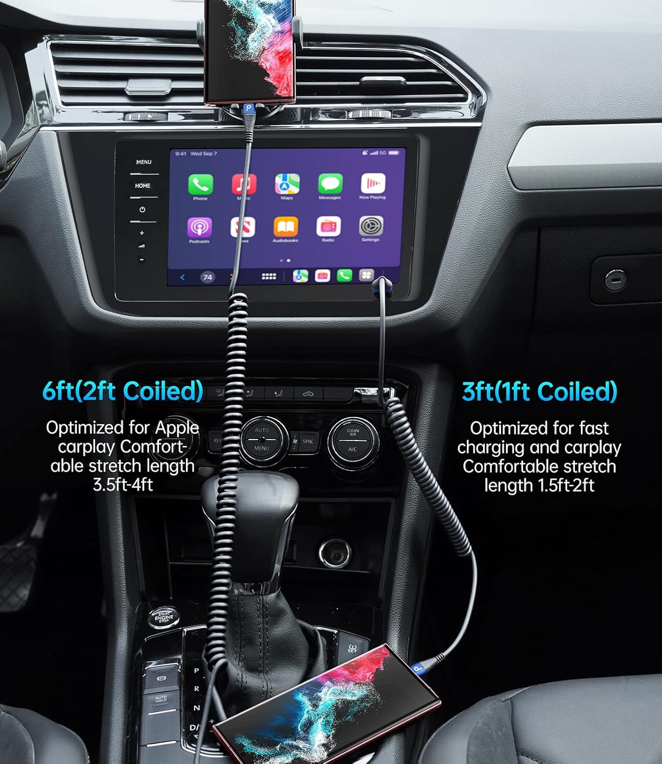 USB C Cable 3ft 2Pack Coiled USB A to USB C Charge Cord for Car, USB-C Charging Cable Compatible with iPhone 16/15/Plus/Pro/Pro Max/Samsung Galaxy S20 S10 S9 S8 Plus Note 10 9 and Other USB C Devices