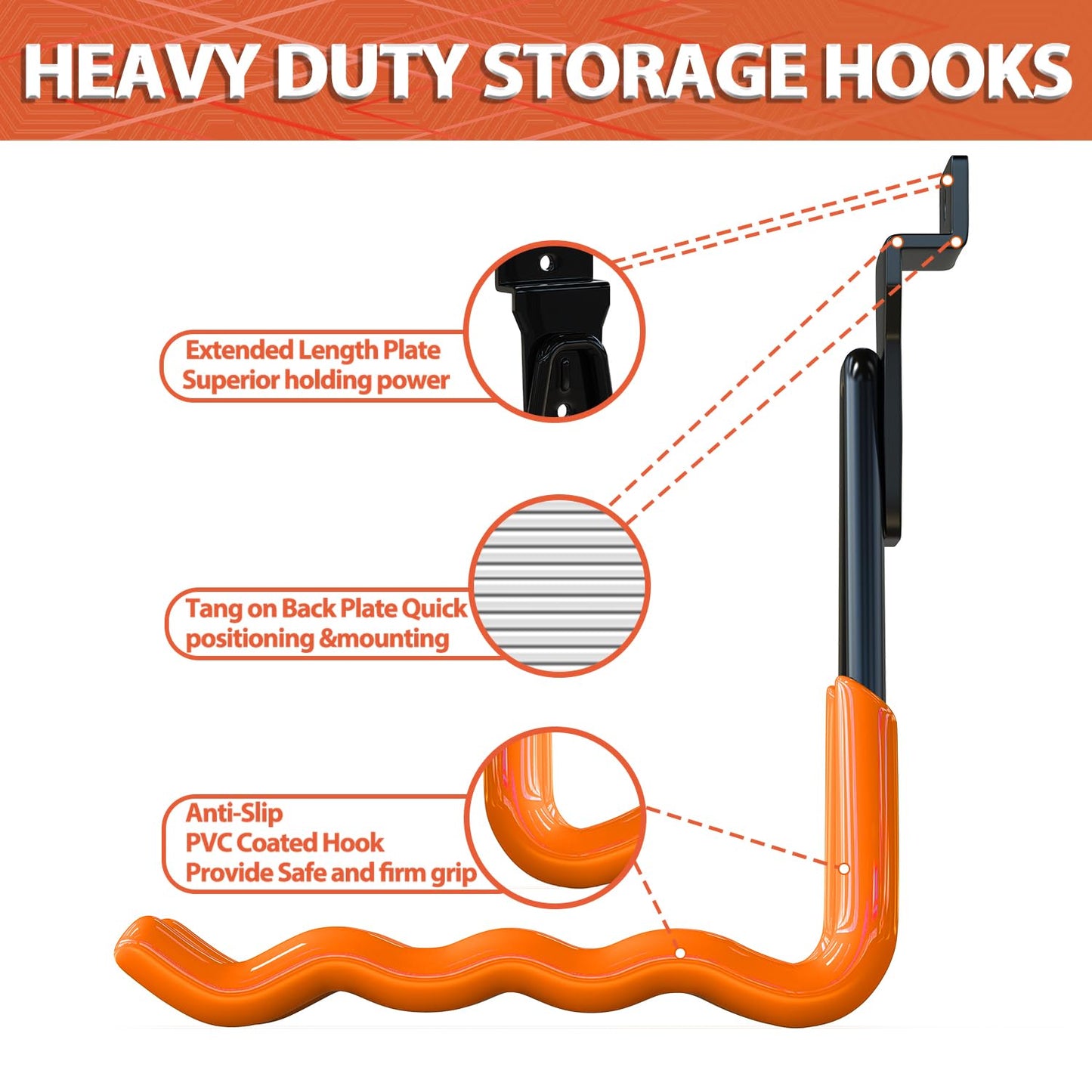 3-H Slatwall Accessories 14 Pack, Slatwall Hooks & Hangers 7 Sizes, Slat Wall Hanging Hooks, Proslat Accessories for Garage Wall Panels Organzing Garden Tools Chairs Ladder(Orange)