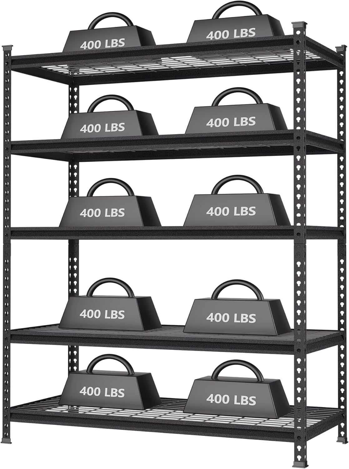 WORKPRO 5-Tier Metal Storage Shelving Unit, 48”W x 24”D x 72”H, Adjustable Storage Rack Heavy Duty Shelf, 4000 lbs Load Capacity (Total), for Garage, Kitchen, Bathroom, Warehouse, Black/Sliver