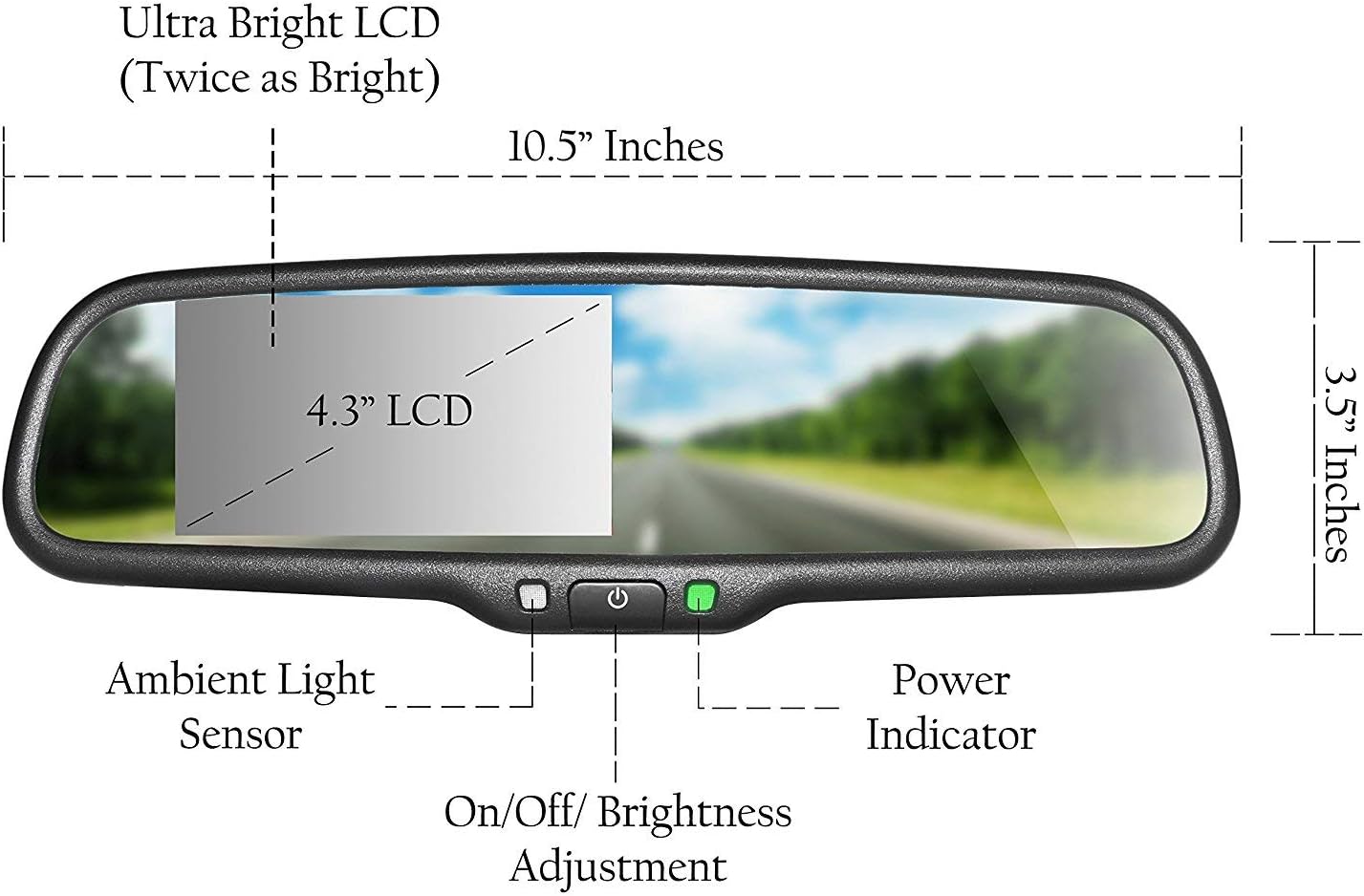 Master Tailgaters 10.5" OEM Rear View Mirror with 4.3" LCD Screen + Dynamic Parking Lines | Rearview Universal Fit Mount | Auto Adjusting Brightness LCD | Anti Glare | Full Original Mirror Replacement