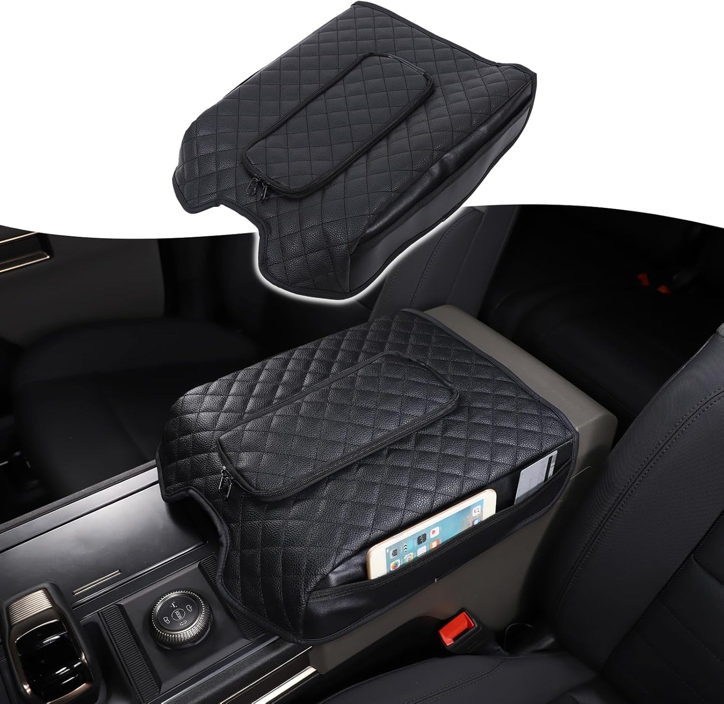 Upgraded Car Center Console Cover for Hummer EV Accessories Microfiber Leather Car Armrest Cover Cushion with Storage Bags Car Armrest Storage Box for Hummer EV Pickup SUV 2022-2024 2025+