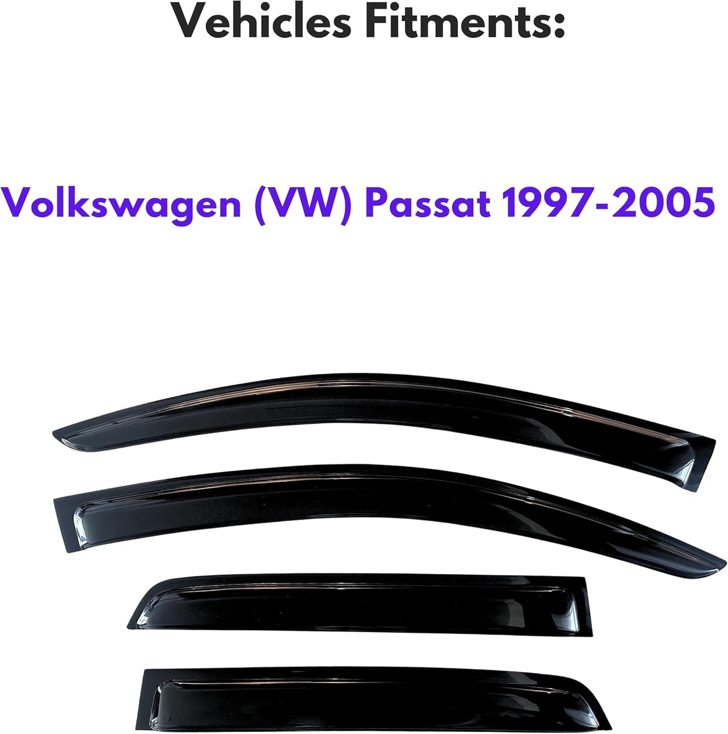 KPY Window Visor Compatible with Volkswagen (VW) Passat 1997-2005, Rain Guard Window Vent Deflectors Tape-On Style, 1997 1998 1999 2000 2001 2002 2003 2004 2005