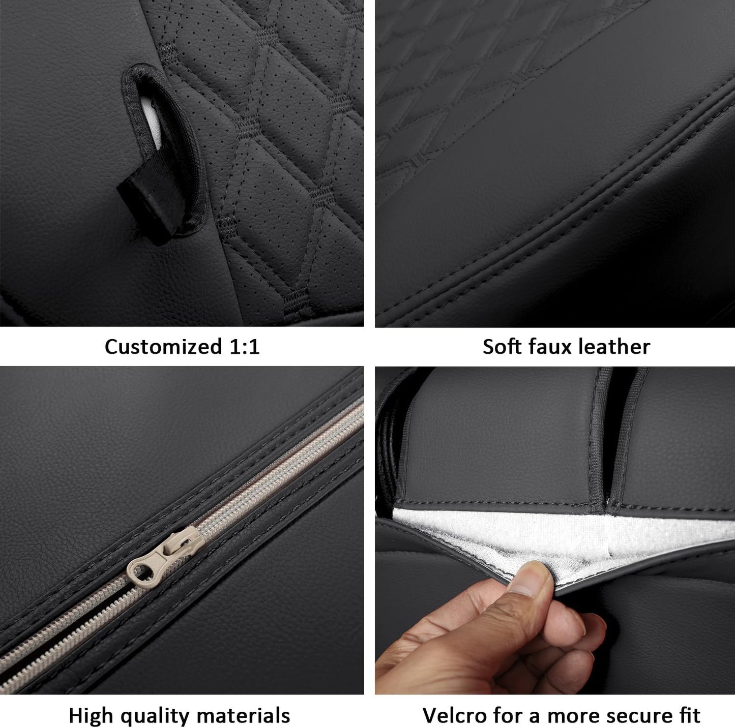 GIANT PANDA Customized Full Set Car Seat Covers for Jeep Wrangler 4 Door JK Unlimited Sahara Sport Rubicon X 2008 2009 2010, Faux Leather - (Black)