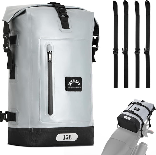 Motorcycle Tail Bag, 15L Waterproof Motorcycle Saddle Bag, 2 Size and 3 Color Options Luggage Bag, PVC Travel Bag, Rear Seat Bag, Stone Grey GT-15GRY