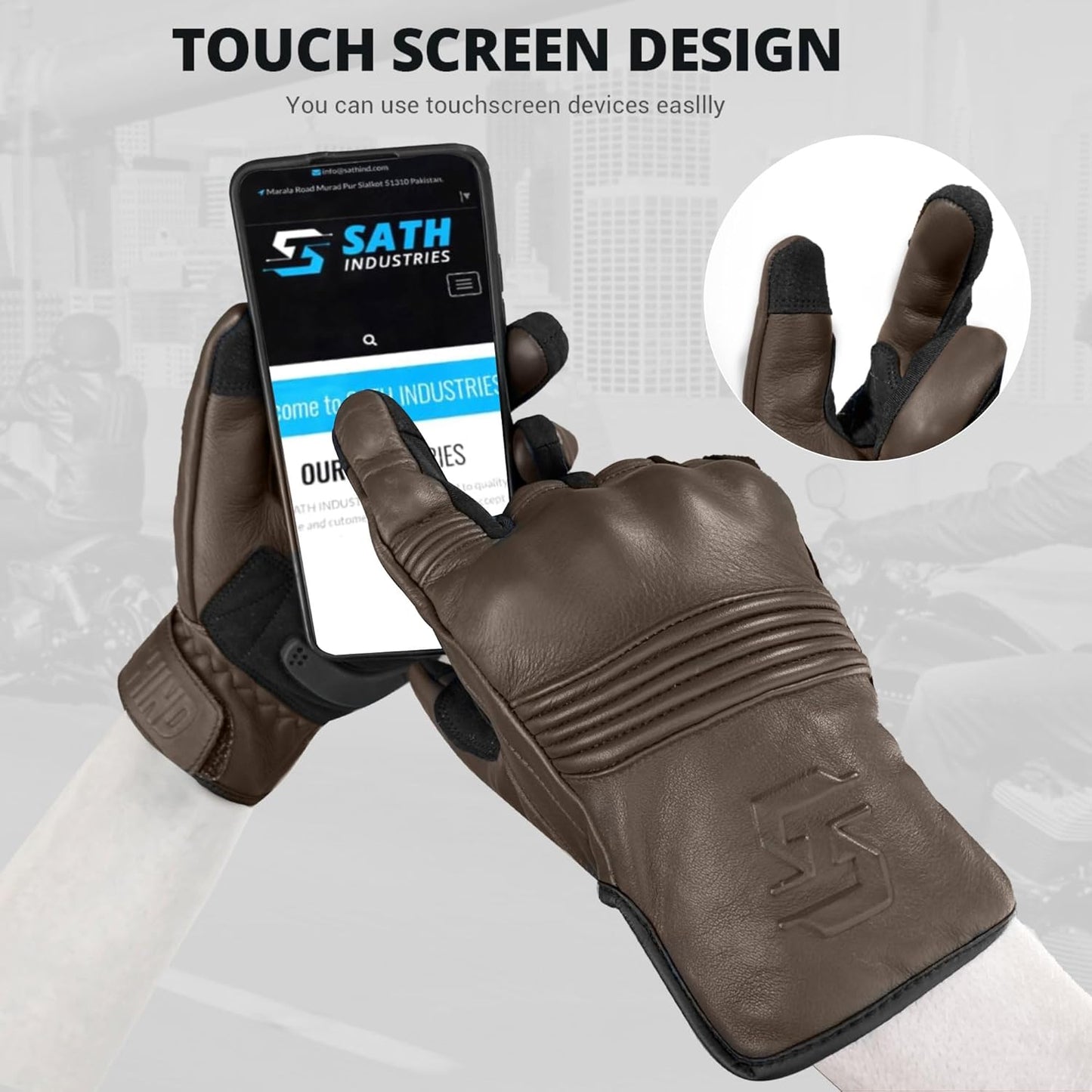 Leather Motorcycle Gloves for Men and Women | Touchscreen | Full Finger | Goatskin Leather Hard Knuckle Motorcycle Riding Gloves (Classic Brown, Medium)