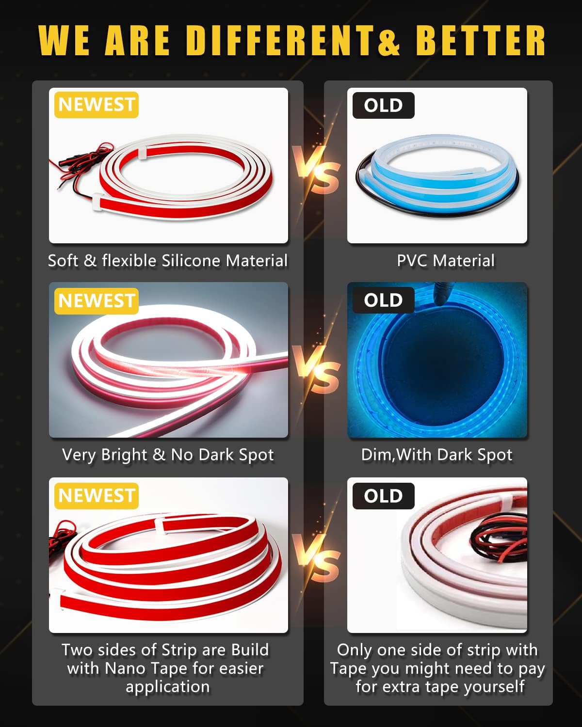 YM E-Bright Led Hood Light Strip Exterior Car Led Strip Light Waterproof Flexible DRL Dynamic Scan Start Up Hoodbeam Kit Daytime Running Lights for Car,Truck,SUV,12V 59inch,White,1 Set