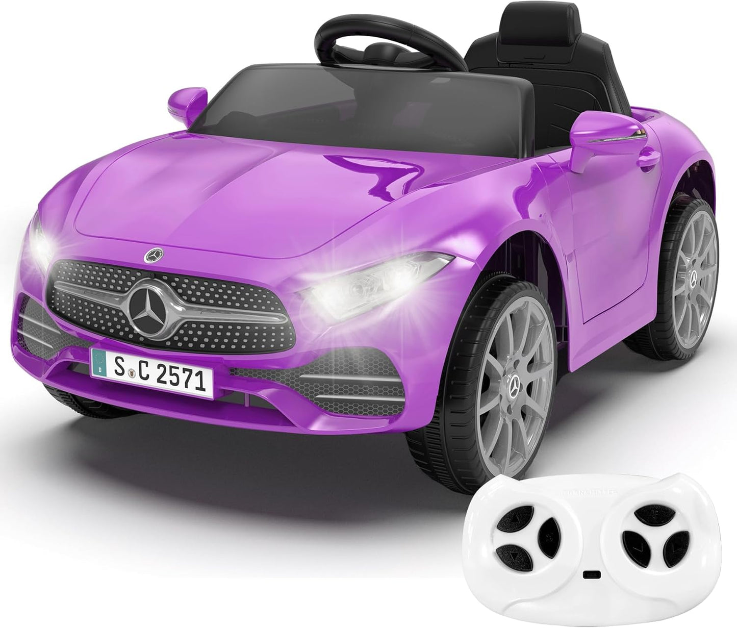 12V Kids Ride On Car with 2.4G Remote Control,Battery Powered Electric Car Ride On Vehicle Double Doors, 5 Point Safety Belt,LED Light (SC-Purple)