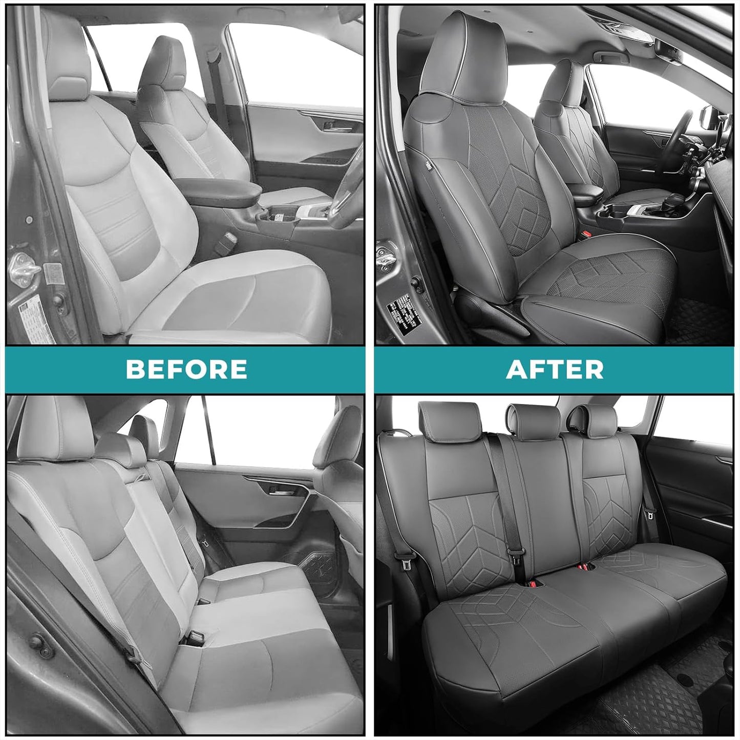 for Toyota RAV4 Seat Covers 2019 2020 2021 2022 2023 2024 2025 RAV 4 Prime & Hybrid XLE LE Limited XLE Premium (Not for XSE/SE Hybrid) - Custom Leather Car Seat Covers Full Set - BlackGrey