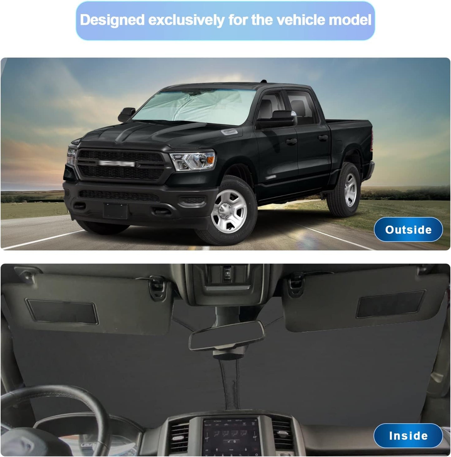 SXCY Sunshade for 2019-2024 Ram 1500 Windshield Sunshade - Foldable UV Rays Sun Protector
